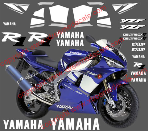 Yamaha R1 Graphics and Decal set for 2001 blue bike