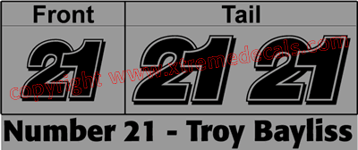 Bayliss Race Number Set 3 decals No 21