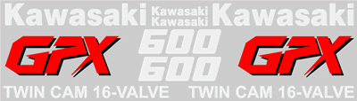 Kawasaki GPX 600 1988 Model Decal Set