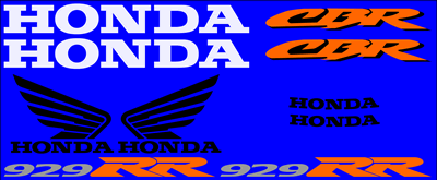 Honda 929RR 2000 Model Orange  Black White  Silver Full Decal Set