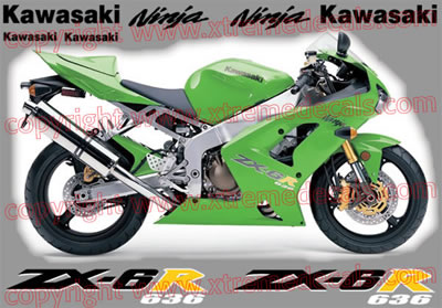 Kawasaki ZX-6R 2004 Green Bike Decal Set