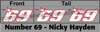 Hayden Race Number Set 3 decals No 69