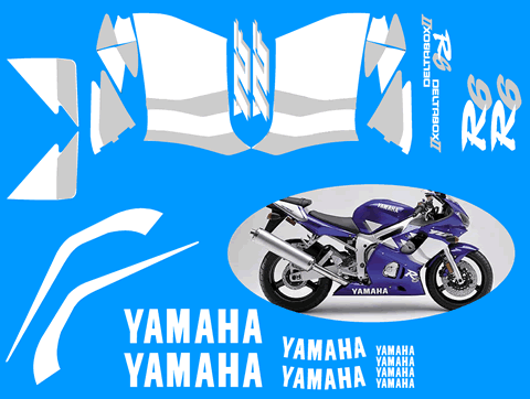 Yamaha R6 2000 Fairing graphics and Decals blue bike both sides