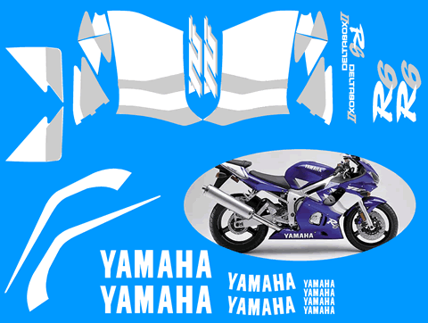 Yamaha YZF-R6 Graphics and Decal set for 2000 blue bike