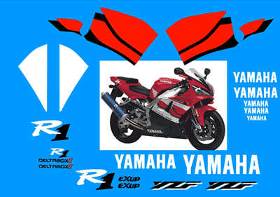 Yamaha R1 2000 Fairing graphics and Decals red bike both sides