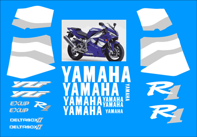 Yamaha YZF-R1 Graphics and Decal set for 2000 blue bike