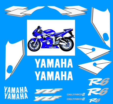 Yamaha R6 1999 Fairing graphics and Decals blue bike both sides