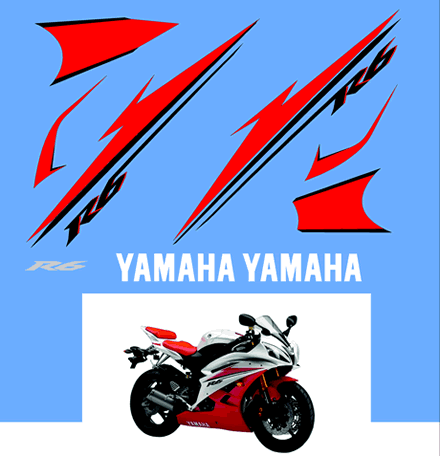 Yamaha R6 2007 Fairing graphics and Decals red bike both sides